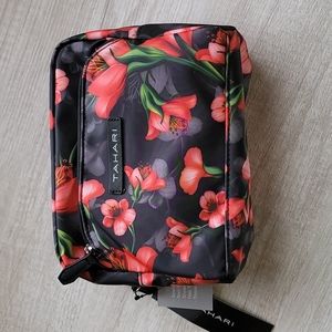 TAHARI Black Red Floral Travel Cosmetic Makeup Bag NWT🌺